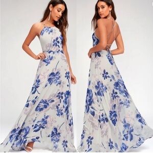 Lulus All I Need Floral Print Lace-Up Maxi Dress